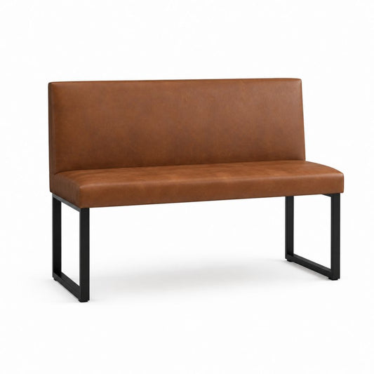 Banc de chambre avec dossier marron en cuir synthétique PU et acier 120 x 50 x 85 cm