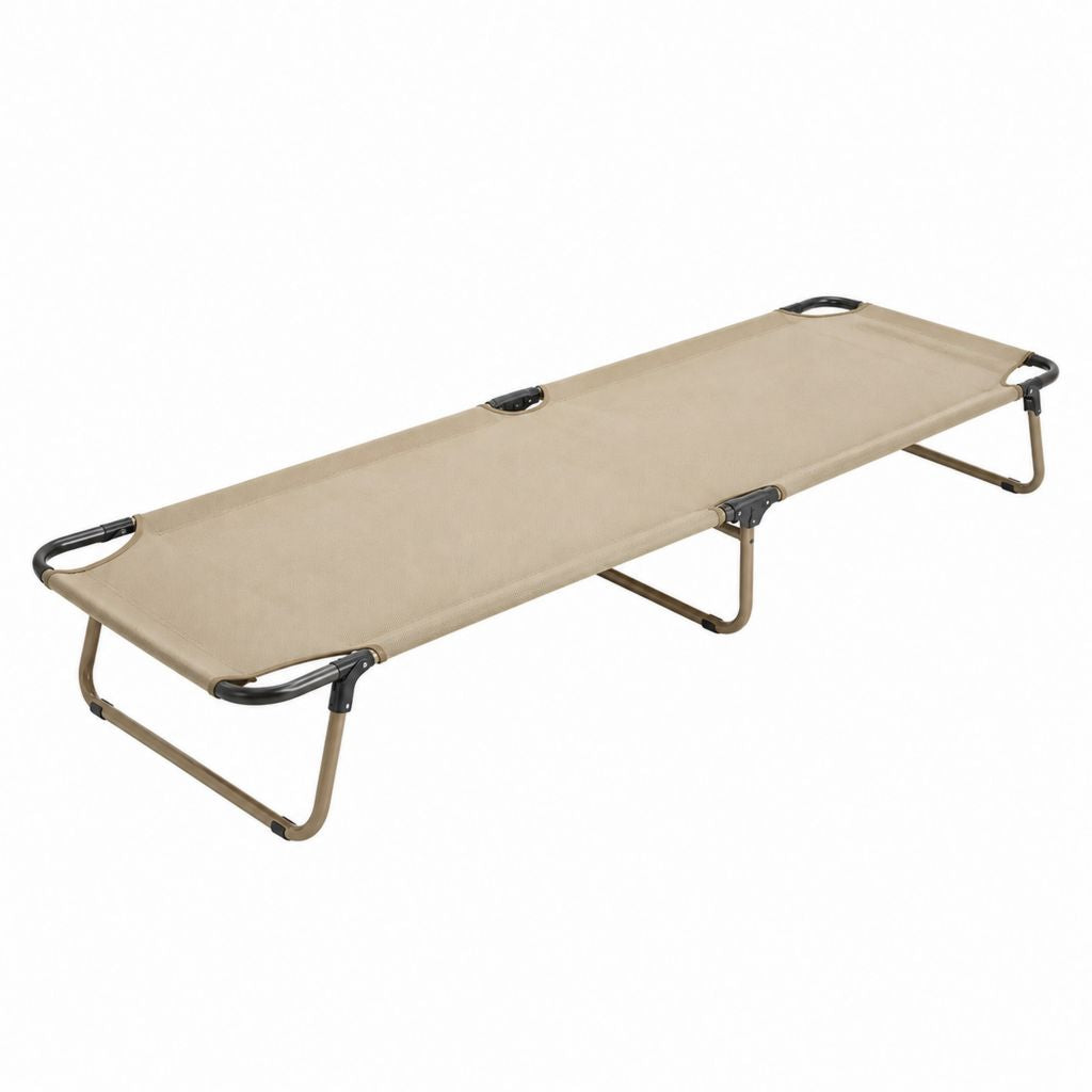 Lit de camp pliant beige en polyester et acier 190 x 64 x 42 cm