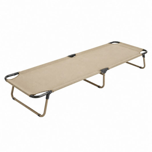 Lit de camp pliant beige en polyester et acier 190 x 64 x 42 cm