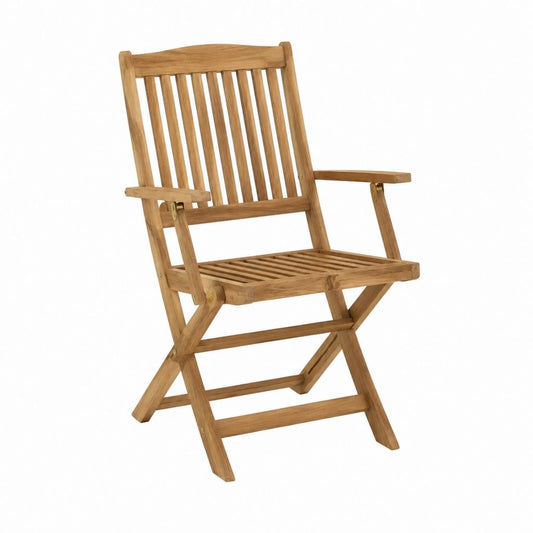 Fauteuil de jardin pliant en teck massif naturel avec accoudoirs dossier haut 58 x 65 x 110 cm