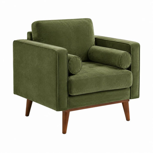 Fauteuil de salon vert olive en velours de polyester rectangulaire 90 x 84 x 88 cm