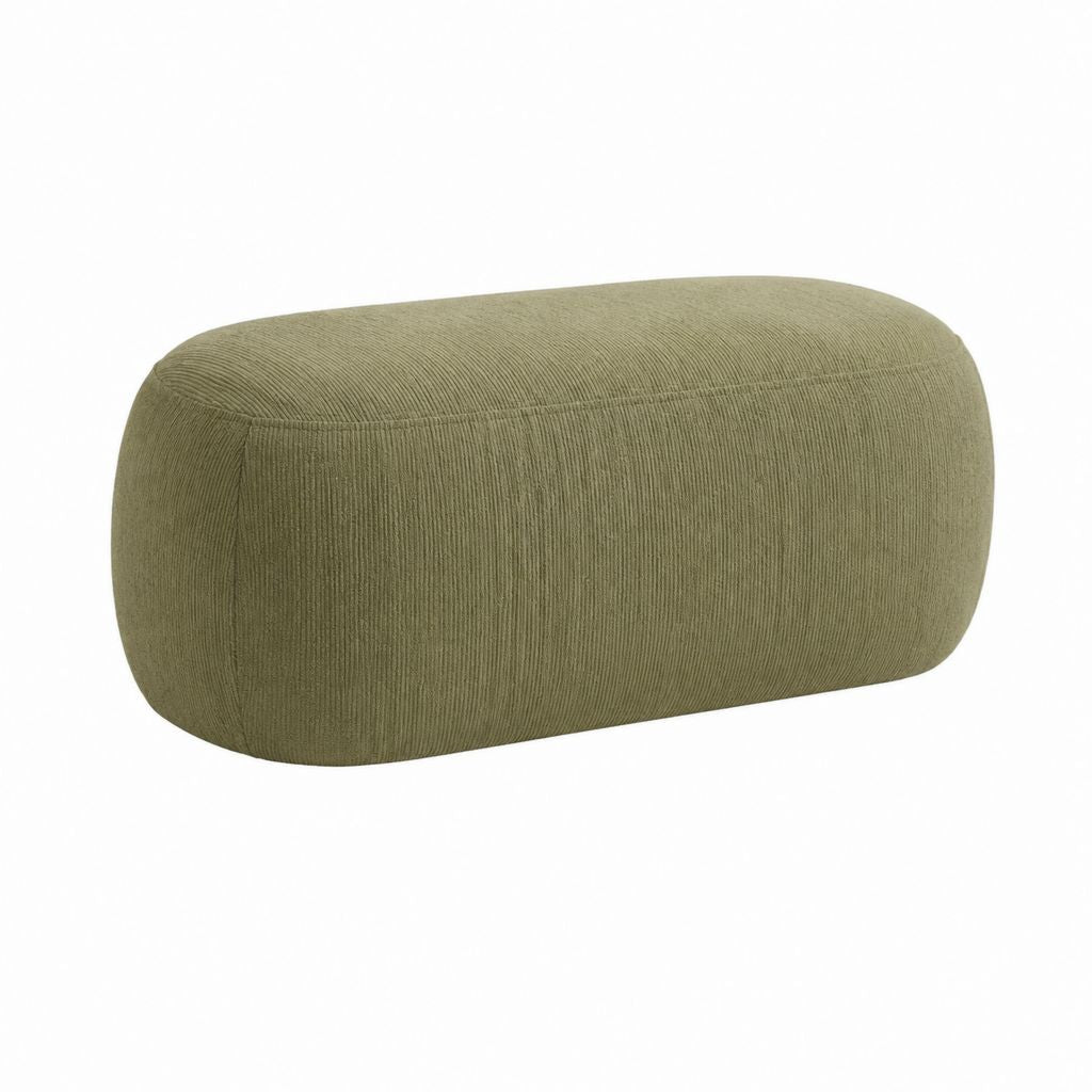 Banc de bout de lit vert olive en velours côtelé polyester forme rectangulaire arrondie 100 x 50 x 45 cm