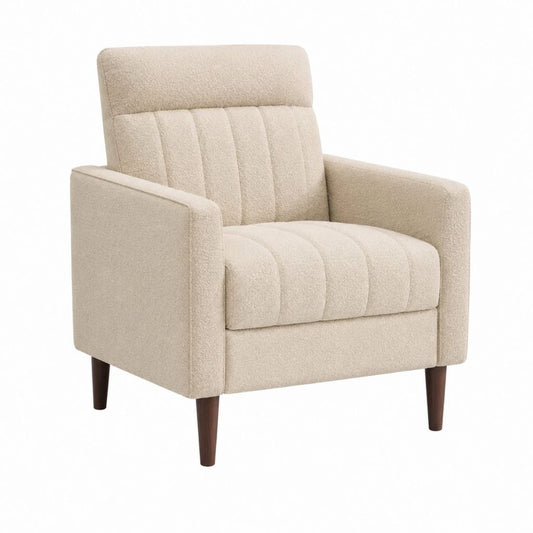 Fauteuil de salon beige en polyester bouclette à dossier capitonné 75 x 83 x 93 cm
