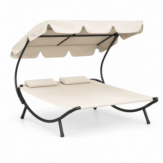 Bain de soleil double à baldaquin beige en polyester et acier 200 x 140 x 200 cm