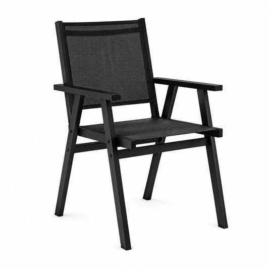Fauteuil de jardin pliant noir en acier et textilène 55 x 60 x 88 cm