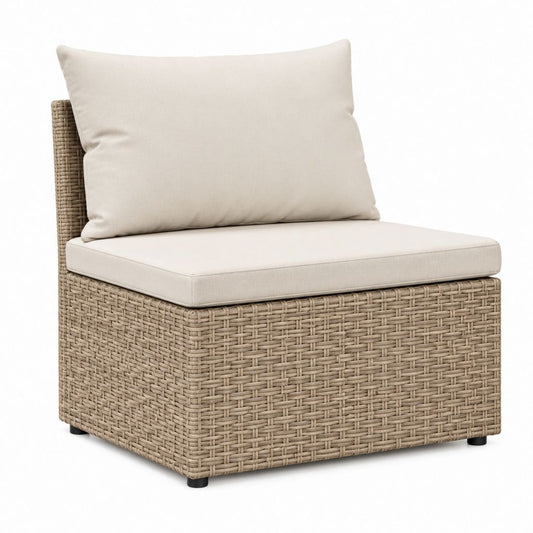 Fauteuil de jardin modulable beige en résine tressée PE avec coussins 70 x 70 x 70 cm