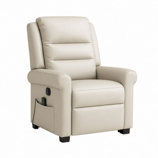 Fauteuil releveur électrique inclinable beige en cuir PU 83 x 93 x 104 cm
