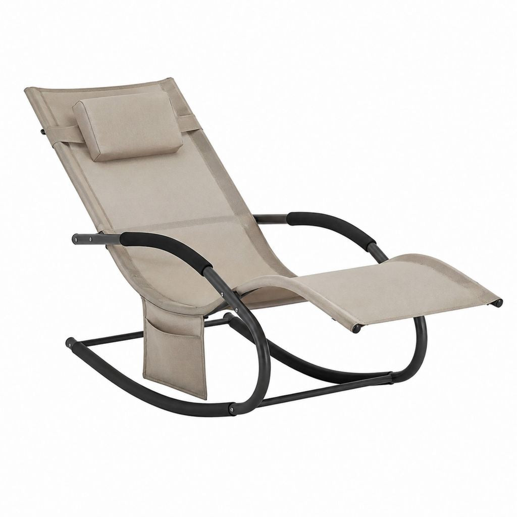 Bain de soleil à bascule inclinable beige en acier et textilène 150 x 63 x 90 cm