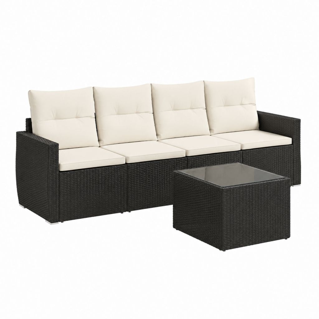 Salon de jardin 4 places avec table basse noir et crème en résine tressée PE 240 x 70 x 63 cm