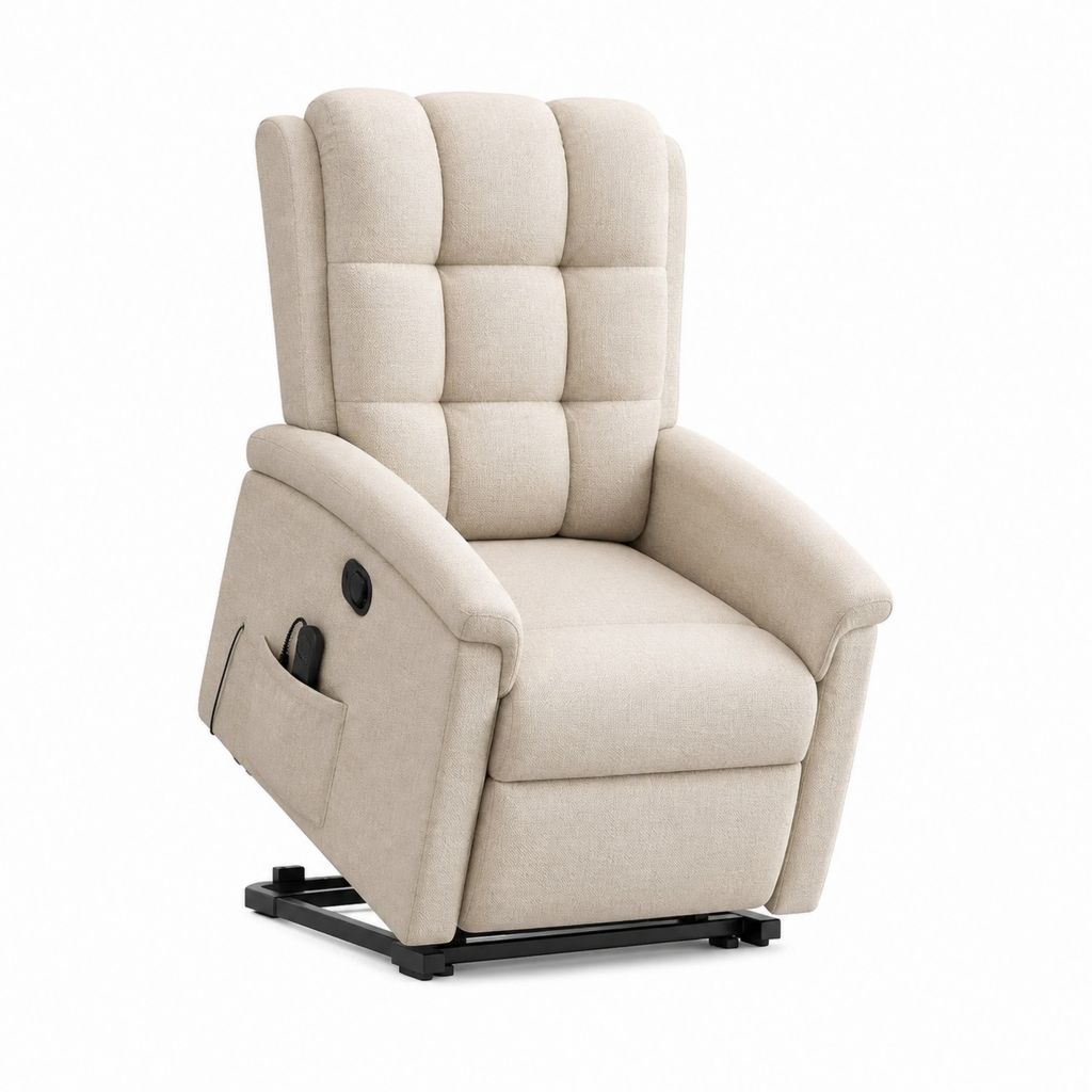 Fauteuil releveur électrique inclinable beige en polyester avec repose-pieds 85 x 92 x 105 cm