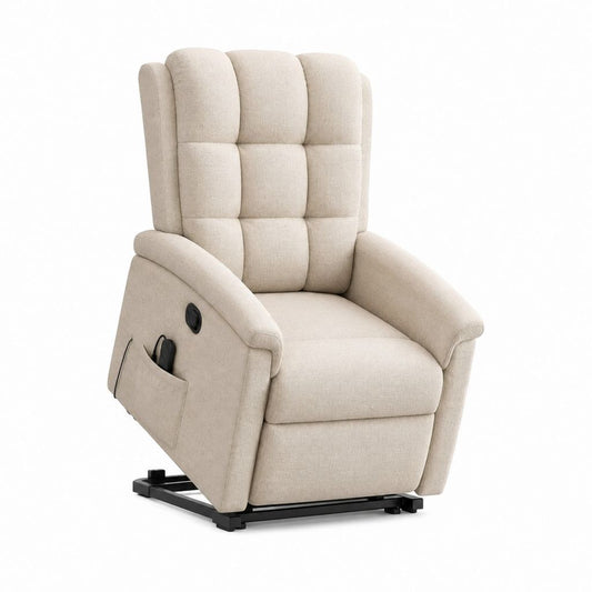 Fauteuil releveur électrique inclinable beige en polyester avec repose-pieds 85 x 92 x 105 cm